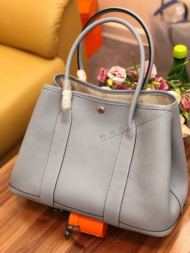 HERMES女包 花園包36cm Garden party  愛馬仕togo皮手提包 亞麻藍  Ama1636